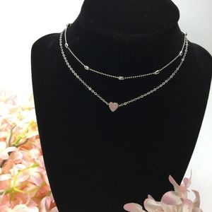 Silver Heart Double Layer Choker Necklace    J9-10